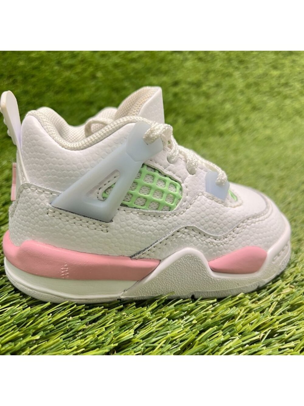 Nike Air Jordan 4 Retro Toddler Size 4C White Pink Green Athletic Shoes Sneakers